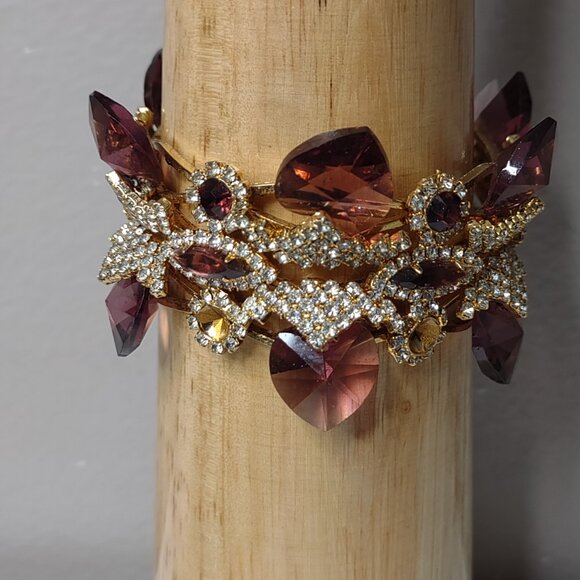 Very Awesome Unique Vintage Chunky Purple Rhinestone Bracelet Missing 2 Stones - Picture 4 of 12